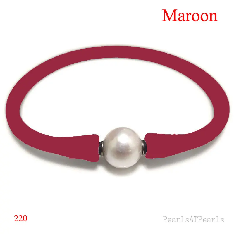 

7.5 inches 10-11mm One AA Natural Round Pearl Maroon Elastic Rubber Silicone Bracelet