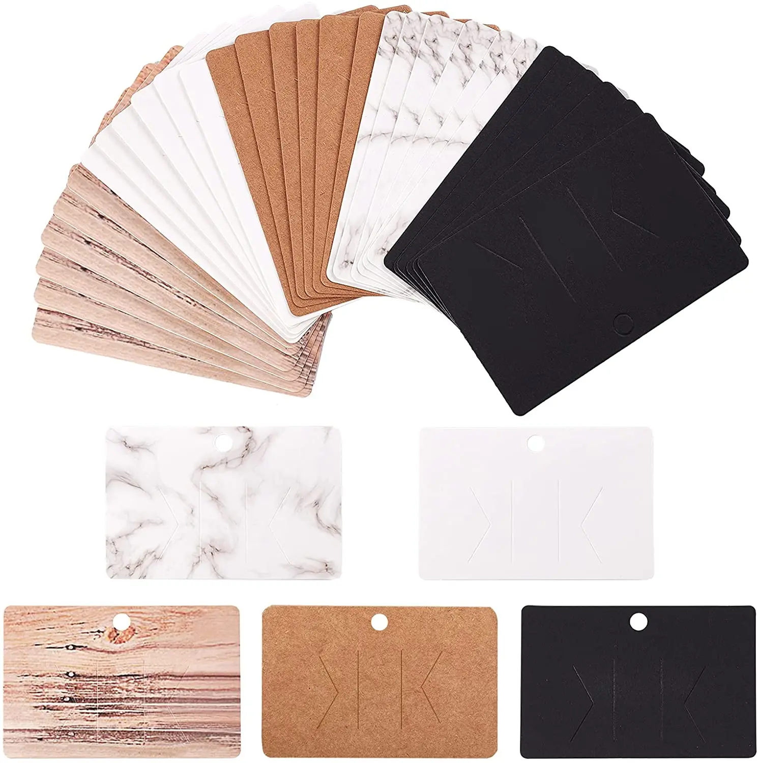 

125Pcs Hair Clip Display Cards (Wood Grain & Marble & Black & White & Brown) Cardboard Cards Kraft Cards 3.9x2.6 Inch