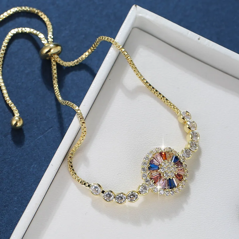 Luxury Female Crystal Flower Bracelet Rose Gold Silver Color Bracelets For Women Cute Rainbow Zircon Stone Party Chain Bracelet
Luxury Female Crystal Flower Bracelet Rose Gold Silver Color Bracelets For Women Cute Rainbow Zircon Stone Party Chain Bracelet