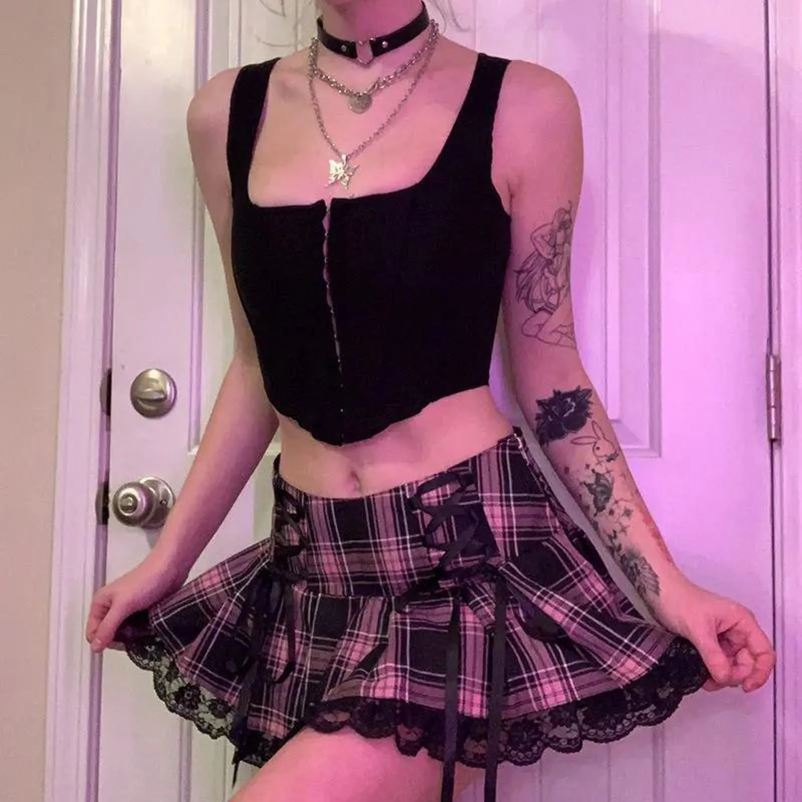 Plaid Pleated Skirt Women High Waist Mini Black Skirts Streetwear Pleated Skirts Casual College Harajuku Lolita Goth Skirt
Plaid Pleated Skirt Women High Waist Mini Black Skirts Streetwear Pleated Skirts Casual College Harajuku Lolita Goth Skirt