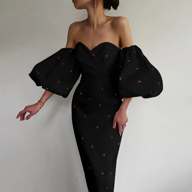 Printed Strawberry Off-shoulder Mid-calf Dress for Lady 2021 Summer Elegant Lantern Sleeve Casual Sexy Dress
Printed Strawberry Off-shoulder Mid-calf Dress for Lady 2021 Summer Elegant Lantern Sleeve Casual Sexy Dress