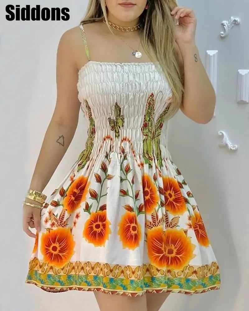 Elegant Women Spaghetti Strap Tropical Print Mini Dress Summer Sleeveless Bandeau Beach Dress
Elegant Women Spaghetti Strap Tropical Print Mini Dress Summer Sleeveless Bandeau Beach Dress