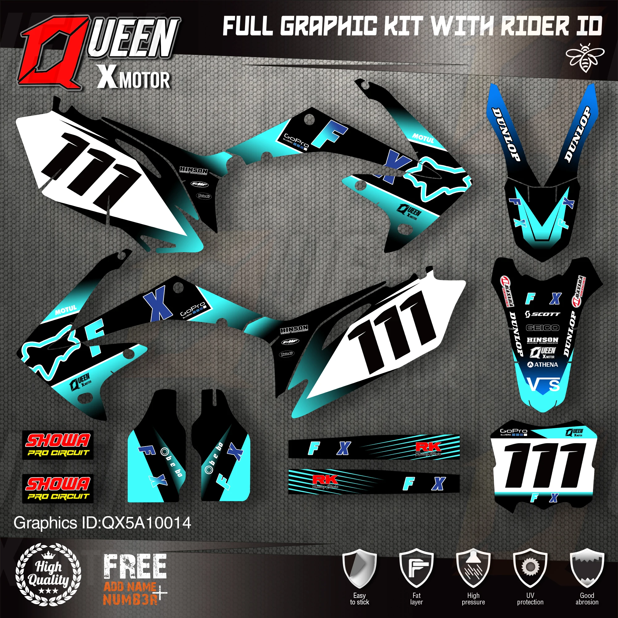 

QUEEN X MOTOR Custom Team Graphics Backgrounds Decals Stickers Kit For HONDA 2010 2011 2012 2013 CRF250R 2009-2012 CRF450R 014