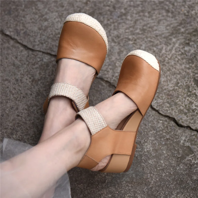 

Artmu Original Women Sandals Genuine Leather 2021 New Hook Loop Closed Toe Casual Wedges Leisure Concise Platform Ladies Sandals