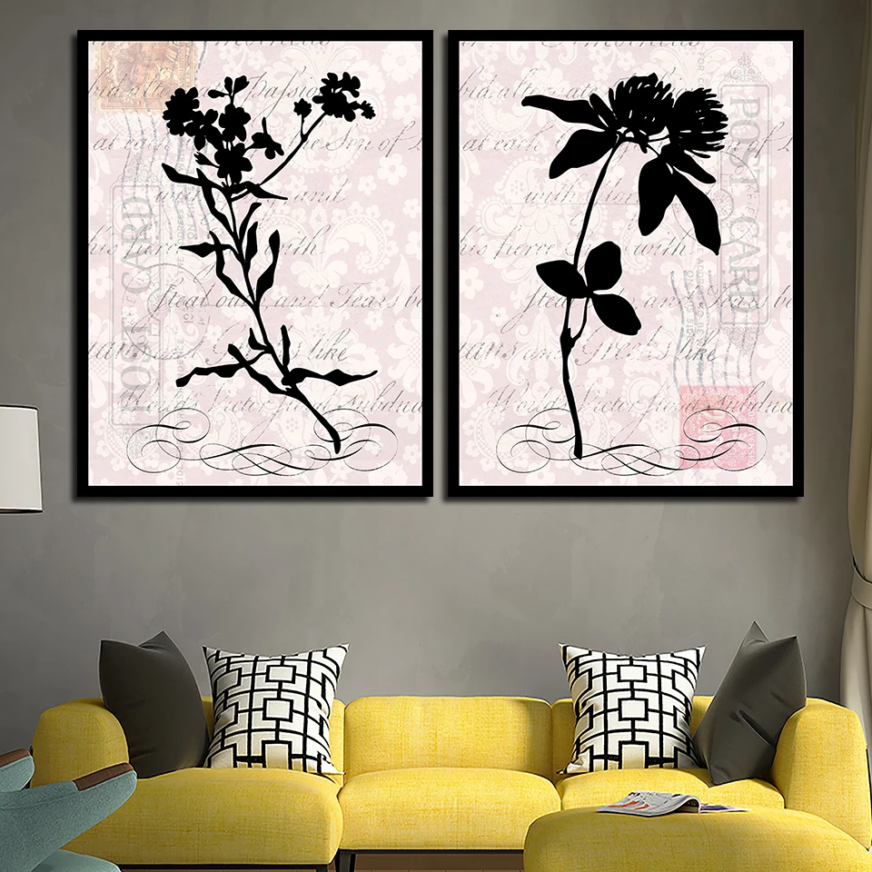 Фото Минималистичный настенный постер абстрактные черные растения цветочные картины