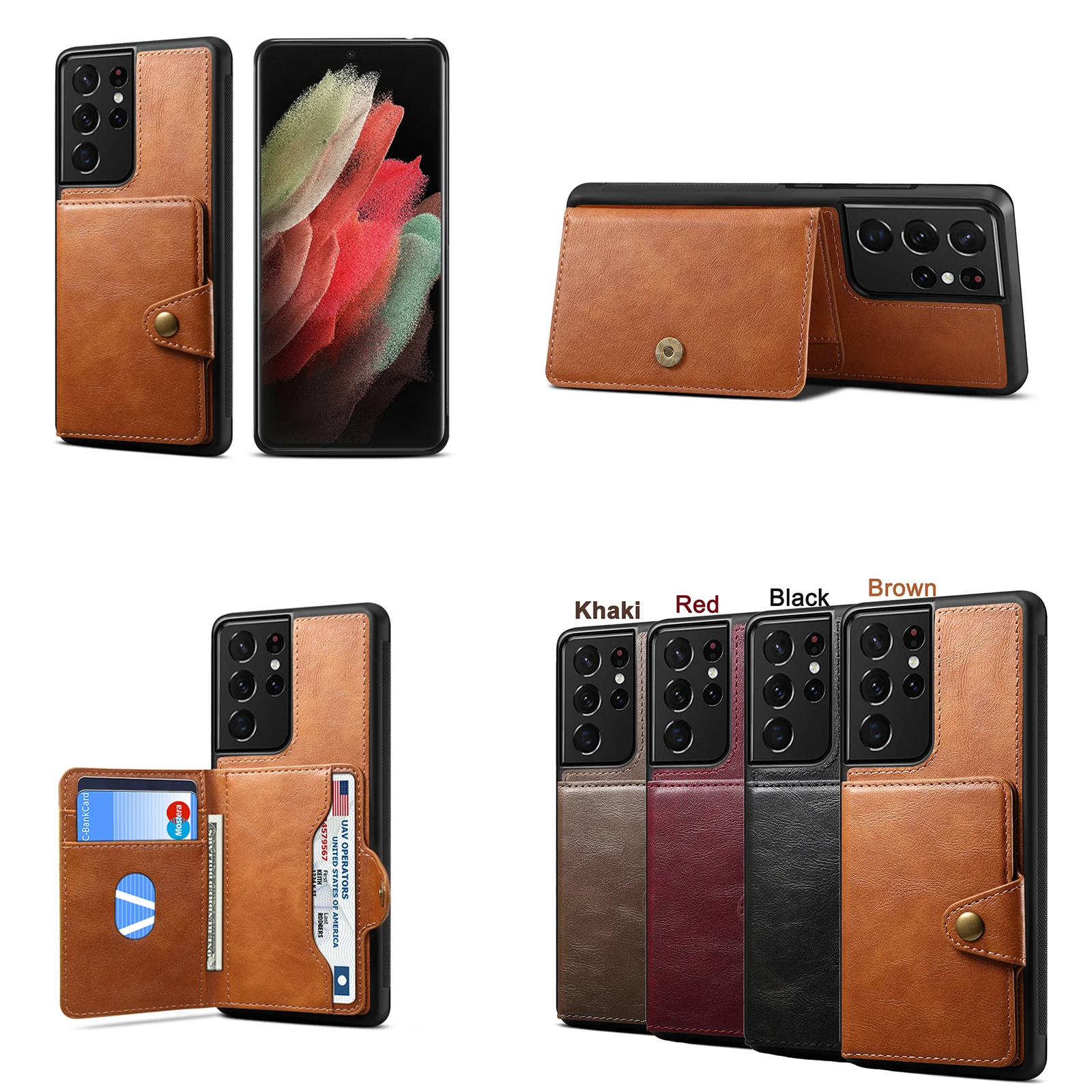 For Samsung Galaxy S21 Ultra S21 Plus Solid color multi-card slot Credit Card Holder PU Leather Back Cover
For Samsung Galaxy S21 Ultra S21 Plus Solid color multi-card slot Credit Card Holder PU Leather Back Cover