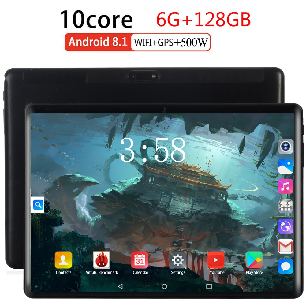 

10-дюймовый 2.5d экран планшет десять 10 ядер 6 ГБ 128 Гб ПЗУ две sim-карты 4G LTE 8,0 MP GPS Android 8,0 google IPS планшетный ПК