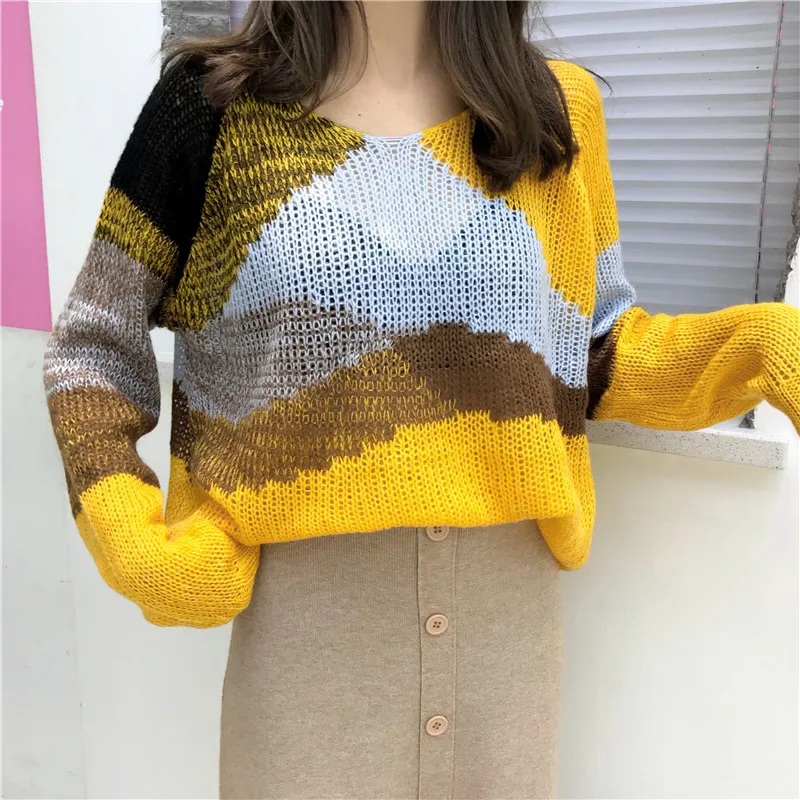 CN 2021 Spring Autumn Korean Women Sweater Casual O Neck Patchwork Knitted Pullover Loose Elegant Oversized Sweater
CN 2021 Spring Autumn Korean Women Sweater Casual O Neck Patchwork Knitted Pullover Loose Elegant Oversized Sweater