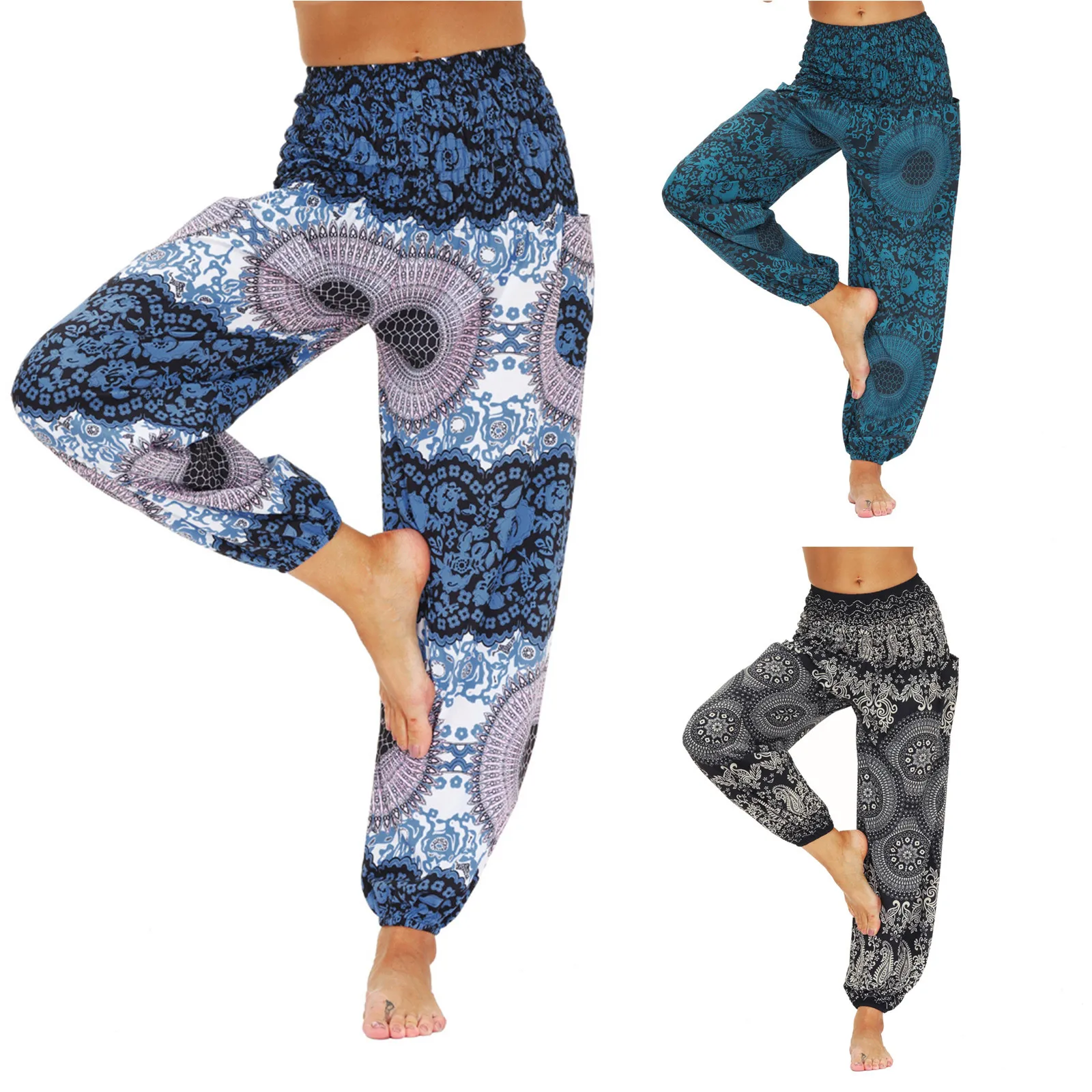 Women Print Loose Elastic Waist Yoga Trousers Casual Long Tie Feet Baggy Bloomers Harem Pants Female 2021 A20 
Women Print Loose Elastic Waist Yoga Trousers Casual Long Tie Feet Baggy Bloomers Harem Pants Female 2021 A20