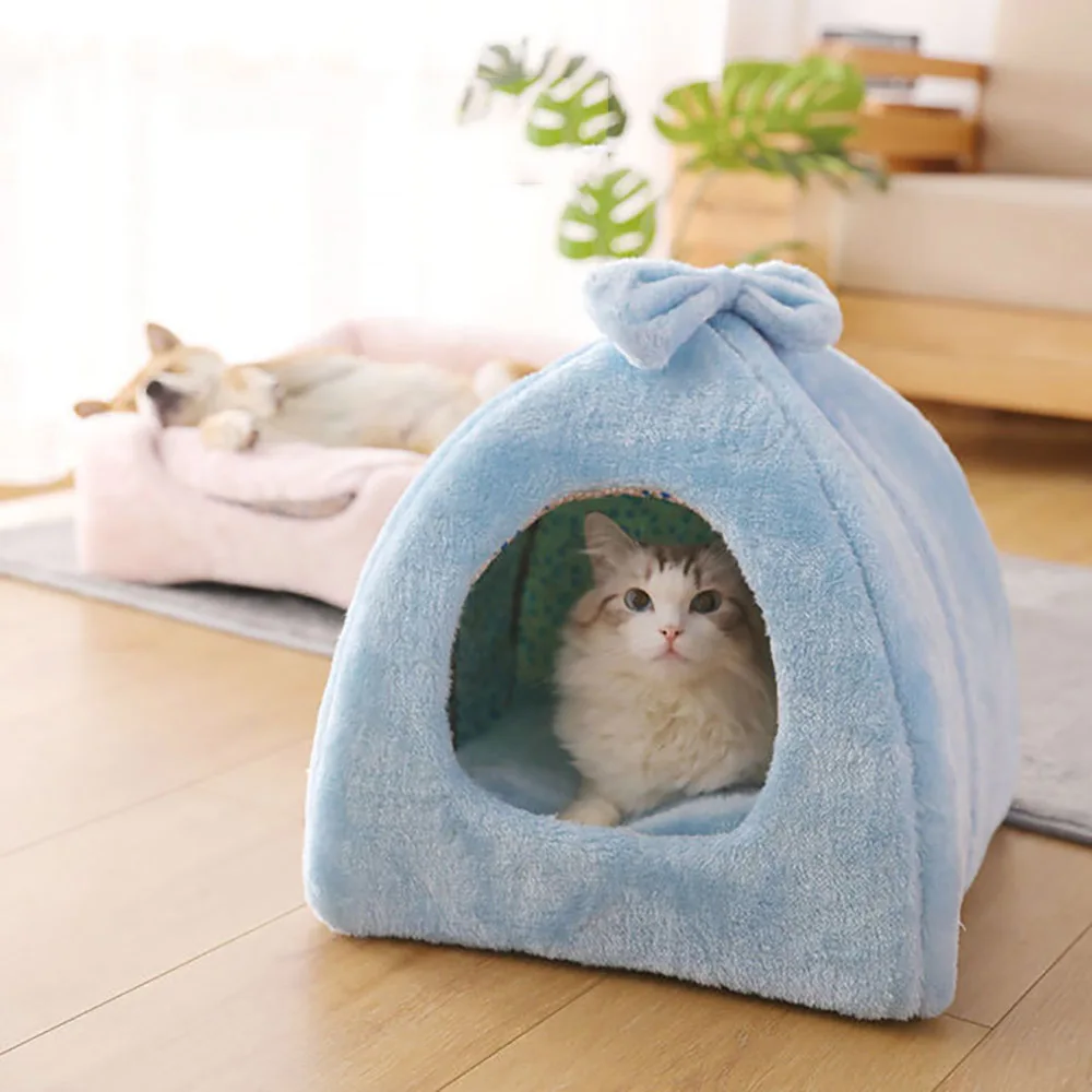 

Теплый домик для кошек юрта для кошек, щенков, собак, питомцев, короткий плюшевый коврик, Лежанка для домашних питомцев, лежак для котят, моющ...