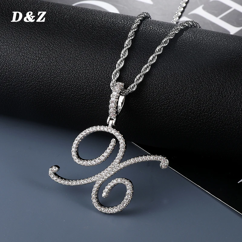 D&ampZ New A-Z Cursive Letters Name Pendant &ampNecklace Iced Out Cubic Zircon Gold Silver Color Charm Hip Hop Jewelry | Украшения и