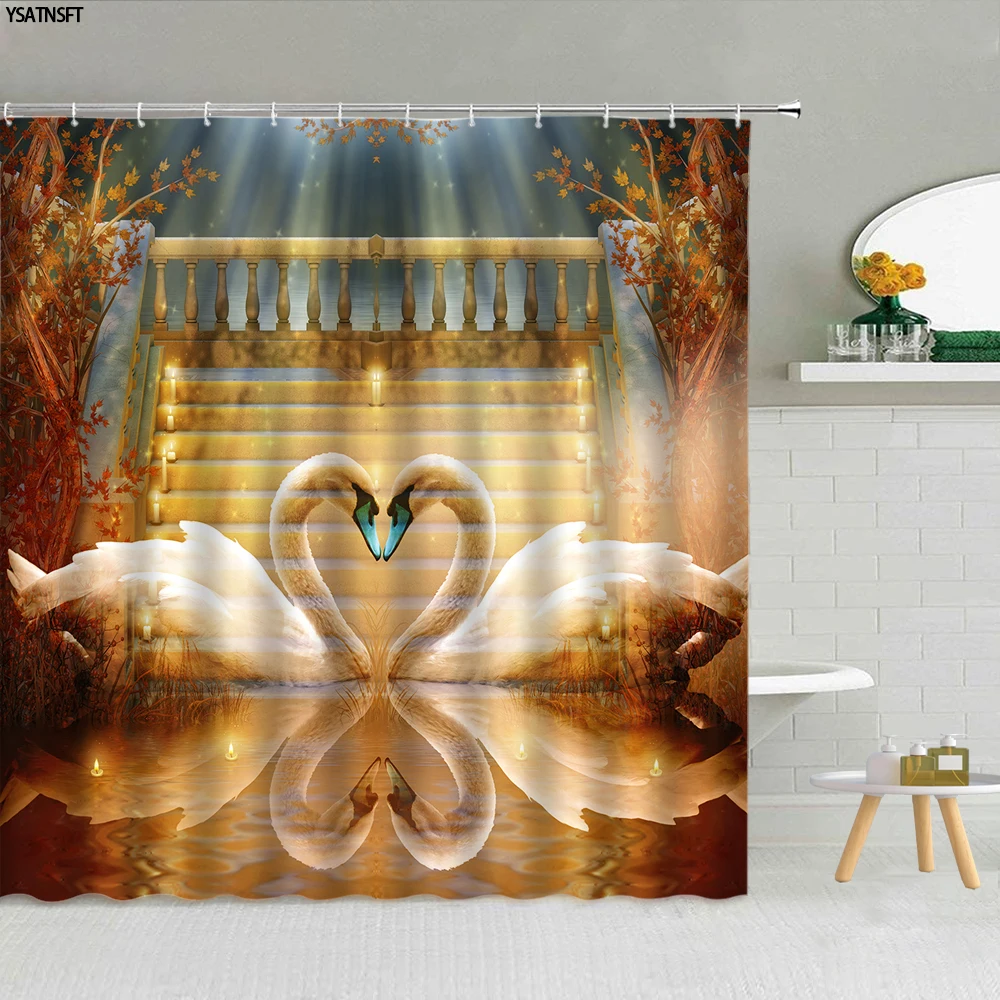 Fantasy Animal Swan Couple Shower Curtain Retro Architecture Watercolor Flowers Bathroom Fabric Hanging Curtains Decor Washable
Fantasy Animal Swan Couple Shower Curtain Retro Architecture Watercolor Flowers Bathroom Fabric Hanging Curtains Decor Washable