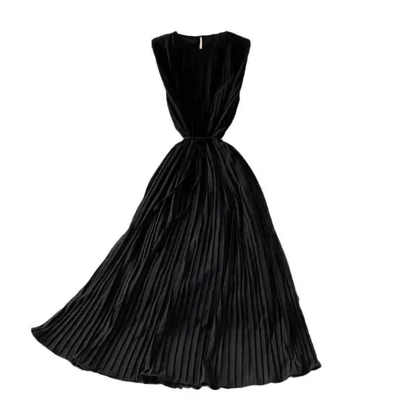 Women Elegant Sleeveless Pleated Dress 2021 Summer Girls High Waist Bodycon Black Long Folds Dresses
Women Elegant Sleeveless Pleated Dress 2021 Summer Girls High Waist Bodycon Black Long Folds Dresses
