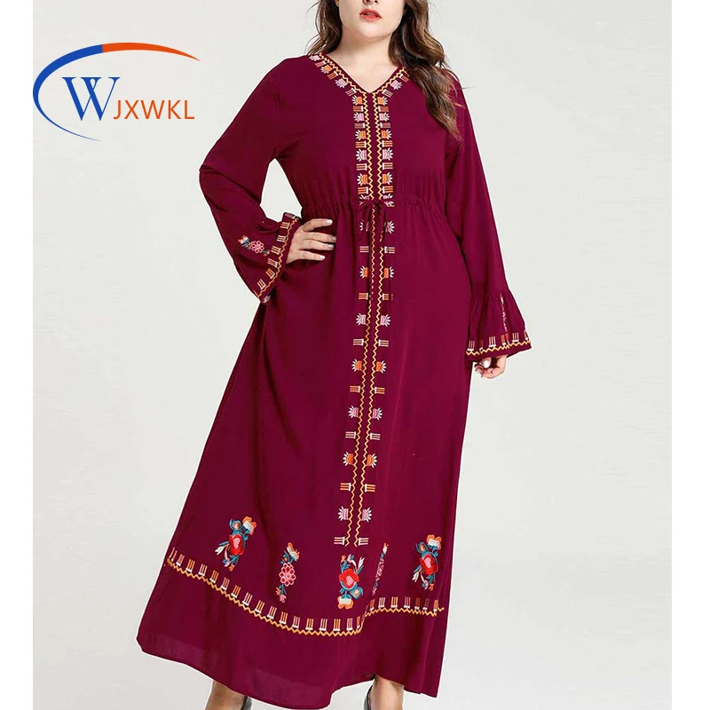 WJXWKL 2021 Plus Size Middle East Plus Size Women's Plant Embroidered V-neck Belt Swing Dubai Robe Islamic Muslim Casual Dress
WJXWKL 2021 Plus Size Middle East Plus Size Women's Plant Embroidered V-neck Belt Swing Dubai Robe Islamic Muslim Casual Dress