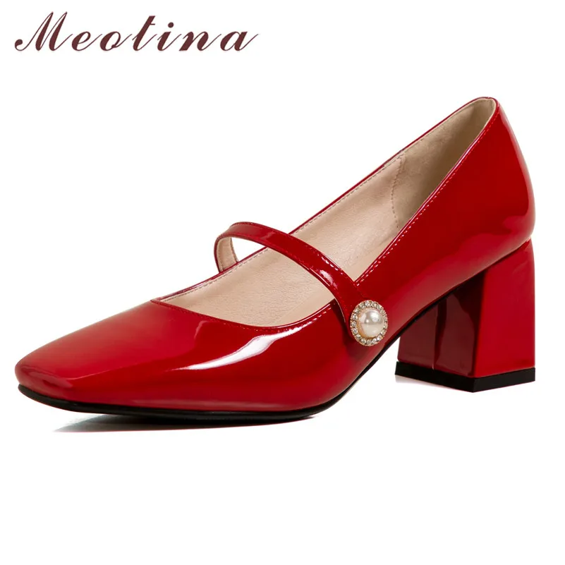 Meotina Women High Heel Shoes Square Toe Mary Janes Pumps Pearl Crystal Dress Footwear Slip On Chunky Heels Shoes Female Red 46
Meotina Women High Heel Shoes Square Toe Mary Janes Pumps Pearl Crystal Dress Footwear Slip On Chunky Heels Shoes Female Red 46