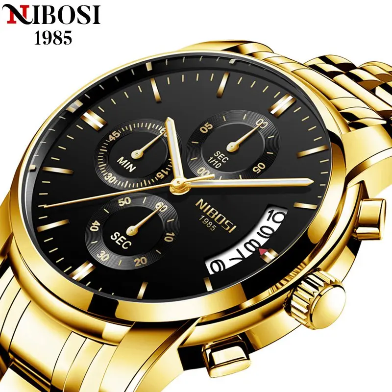 NIBOSI Top Luxury Brand Mens Watches Business Gold Sport Chronograph Waterproof Wristwatches Quartz Male Clock Relogio Masculino
NIBOSI Top Luxury Brand Mens Watches Business Gold Sport Chronograph Waterproof Wristwatches Quartz Male Clock Relogio Masculino