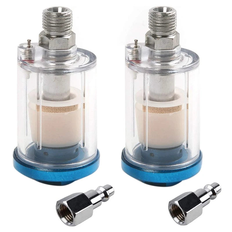 2 Pack Air Compressor Filter Oil Water Separator Air Dryer, 1/4 Inch NPT Inlet And Outlet,With Quick Connector 
2 Pack Air Compressor Filter Oil Water Separator Air Dryer, 1/4 Inch NPT Inlet And Outlet,With Quick Connector