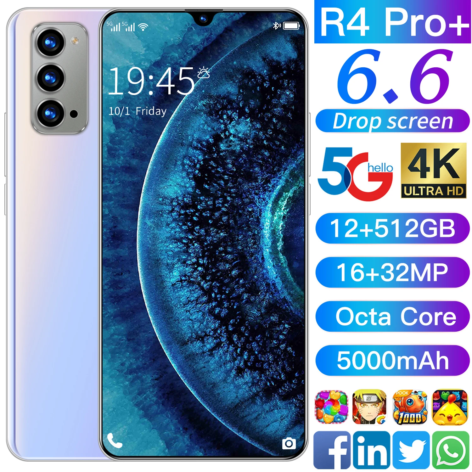 Global Version R4 Pro+ 6.6 Inch Network Mobile Smartphone 5000mA 16MP+32MP Deca Core 12G+512G Face Unlock Dual Card 5G Cellphone
Global Version R4 Pro+ 6.6 Inch Network Mobile Smartphone 5000mA 16MP+32MP Deca Core 12G+512G Face Unlock Dual Card 5G Cellphone