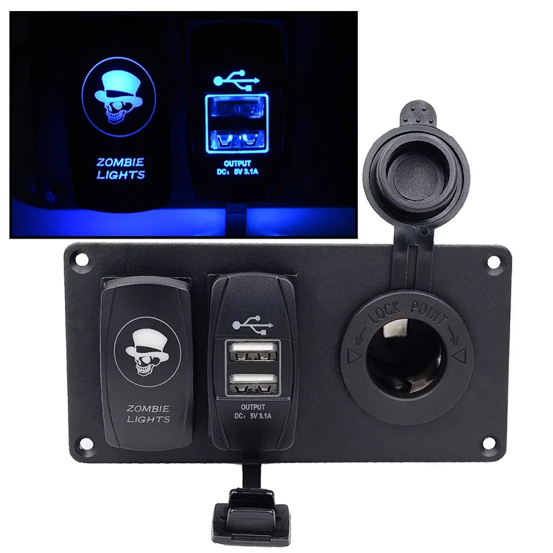 12V-24V Universally Rocker Switch Light ON-OFF Switch and Dual 5V 3.2A USB Charger Adapter with Cigarette Lighter Socket
12V-24V Universally Rocker Switch Light ON-OFF Switch and Dual 5V 3.2A USB Charger Adapter with Cigarette Lighter Socket
