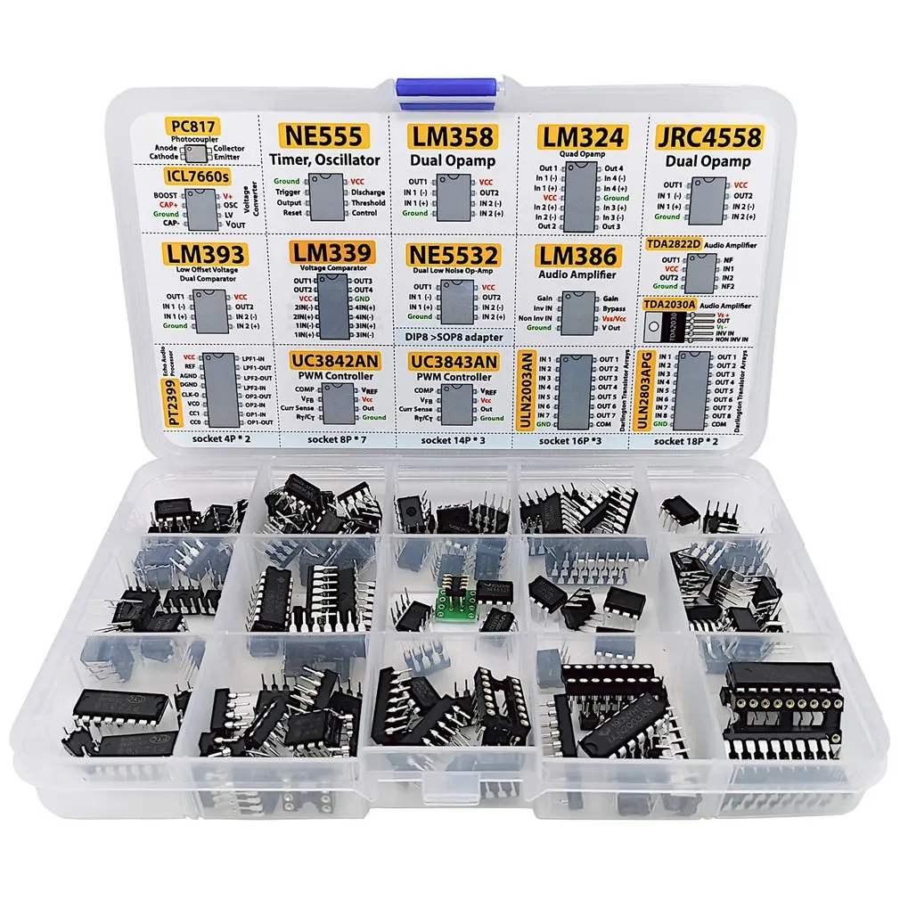150 PCS Chip Opamp Oscillator Timer Optocoupler IC Pwm IC Chip Assortment Operational Amplifiers PC817 NE555 LM358 LM324 JRC4558
150 PCS Chip Opamp Oscillator Timer Optocoupler IC Pwm IC Chip Assortment Operational Amplifiers PC817 NE555 LM358 LM324 JRC4558
