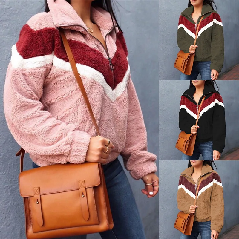 Autumn Winter Women Pullover Fleece Long Sleeve Half Zipper Patchwork Jacket Coat Lapel Plush Warm Jacket Loose Tops
Autumn Winter Women Pullover Fleece Long Sleeve Half Zipper Patchwork Jacket Coat Lapel Plush Warm Jacket Loose Tops