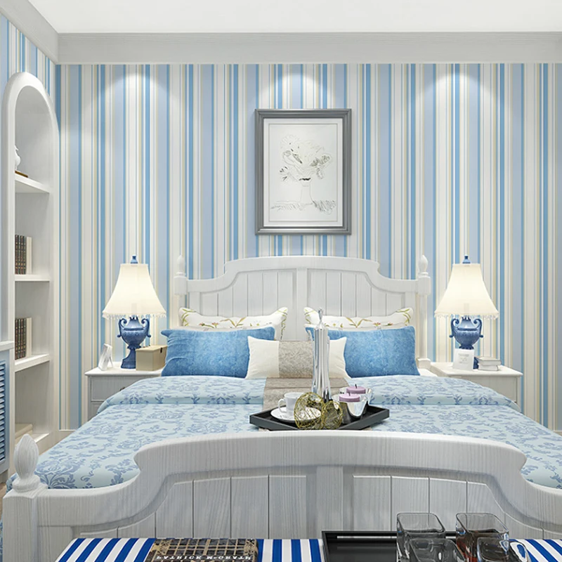 Blue Wallpaper Mediterranean Style Non-woven Fabric Living Room Bedroom and White Vertical Stripes Children's Boy Back
Blue Wallpaper Mediterranean Style Non-woven Fabric Living Room Bedroom and White Vertical Stripes Children's Boy Back