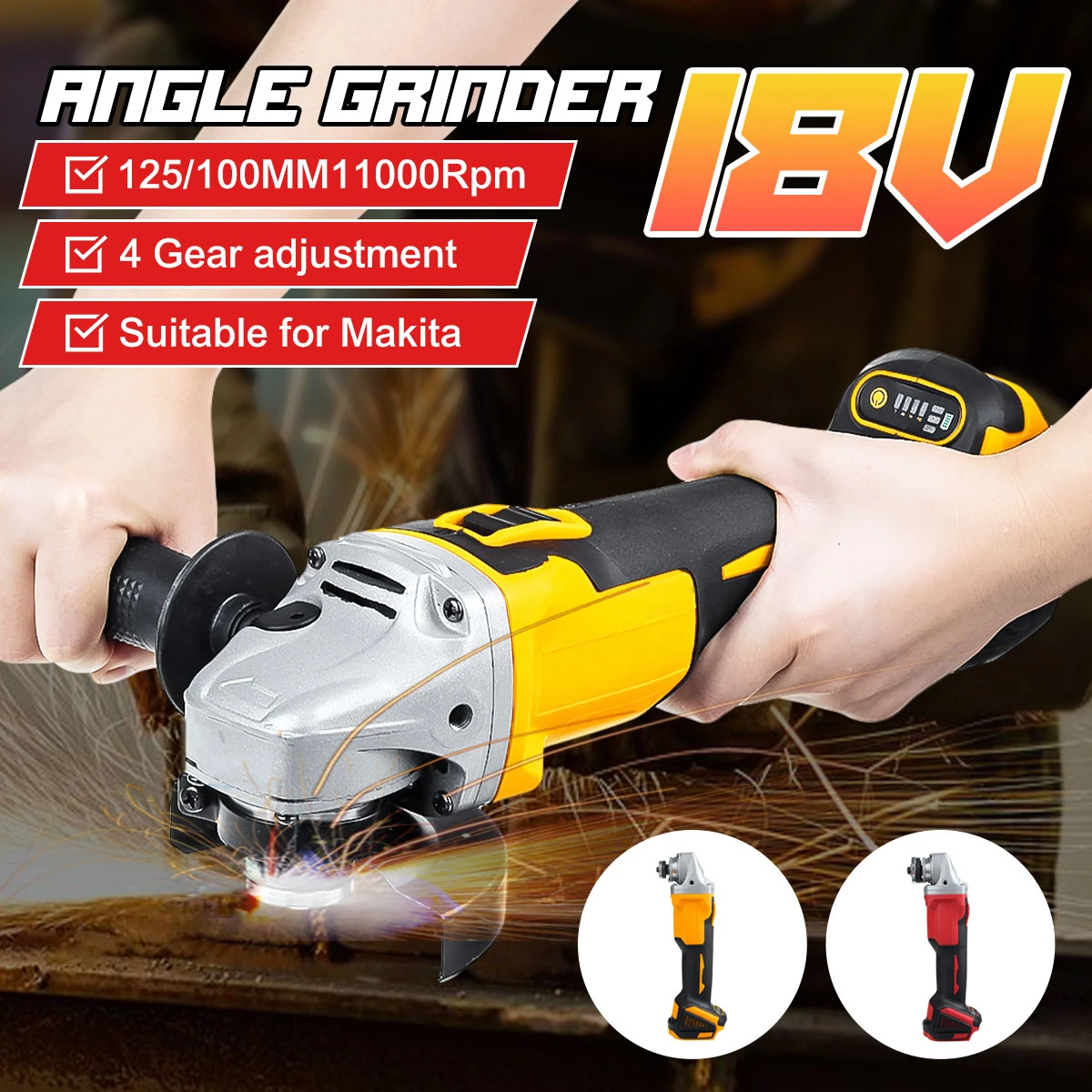 125/100mm 4 Speed Brushless Electric Angle Grinder Grinding Machine Cordless DIY Woodworking Power Tool For Makita Battery 18V
125/100mm 4 Speed Brushless Electric Angle Grinder Grinding Machine Cordless DIY Woodworking Power Tool For Makita Battery 18V