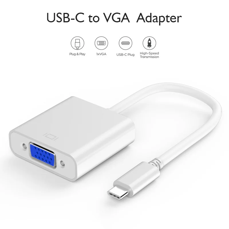 Usb C To Vga Adapter Type Compatible for Pro 2016/2017/2018 Air/Ipad 2018 Surface Book 2 Ch | Электроника
