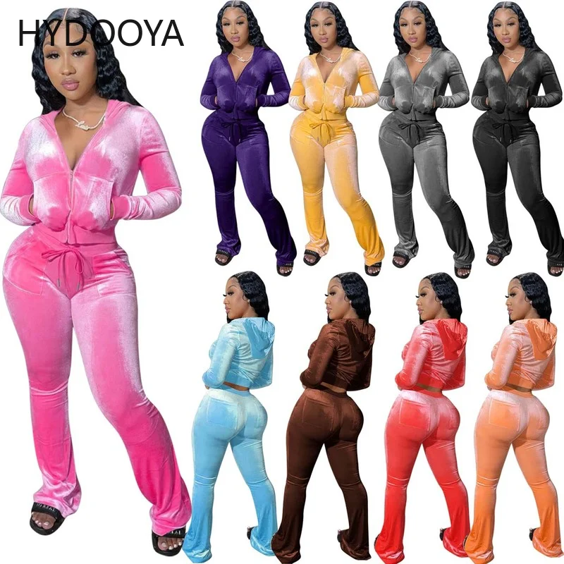 Casual Velvet Two Piece Sets Women's Tracksuit Hooded Long Sleeve Zipper Jackets and Bell Bottom Trouser Spring Winter Outfits
Casual Velvet Two Piece Sets Women's Tracksuit Hooded Long Sleeve Zipper Jackets and Bell Bottom Trouser Spring Winter Outfits