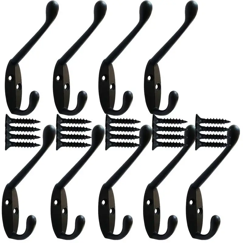 9 Pack heavy duty Coat Hooks Wall Mounted for Hat hardware Dual Prong Retro Coat Hanger with 20 Screws Black Color
9 Pack heavy duty Coat Hooks Wall Mounted for Hat hardware Dual Prong Retro Coat Hanger with 20 Screws Black Color