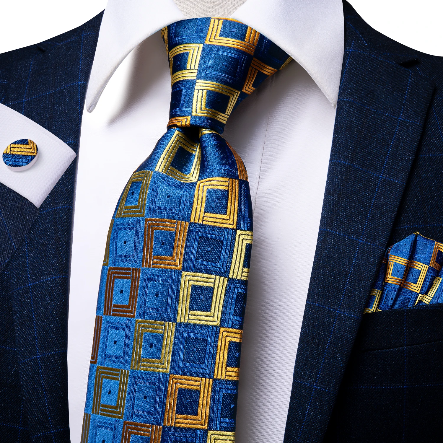 Hi-Tie New Yellow Blue Plaid Men's Tie Set Luxury Silk 8.5cm Large Necktie For Men Fashion Hanky Cufflinks Set Wedding Quality
Hi-Tie New Yellow Blue Plaid Men's Tie Set Luxury Silk 8.5cm Large Necktie For Men Fashion Hanky Cufflinks Set Wedding Quality