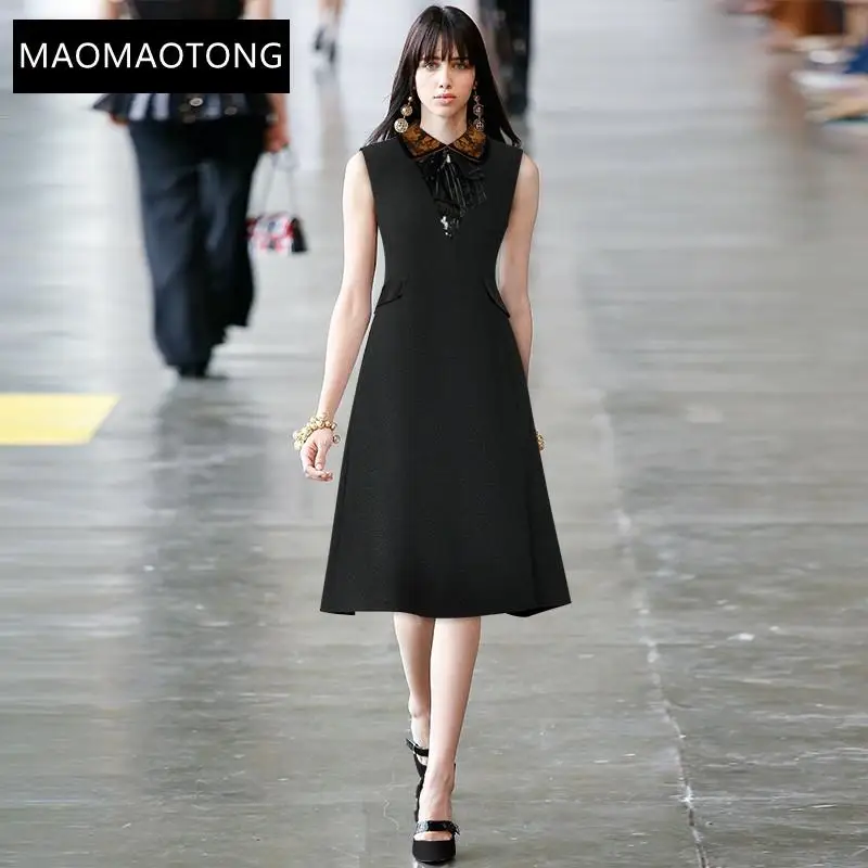 MoaaYina Fashion Designer Summer Black Dress Women's Luxury Sequins Turn-down Collar High waist sleeveless Elegant Midi Dress
MoaaYina Fashion Designer Summer Black Dress Women's Luxury Sequins Turn-down Collar High waist sleeveless Elegant Midi Dress