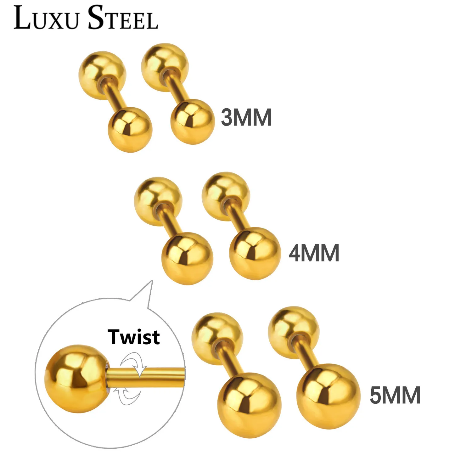 LUXUSTEEL Twist Back Double Round Ball Stud Earrings Female 2020 aretes Stainless Steel Size 3mm 4mm 5mm Babygirl Earrings
LUXUSTEEL Twist Back Double Round Ball Stud Earrings Female 2020 aretes Stainless Steel Size 3mm 4mm 5mm Babygirl Earrings