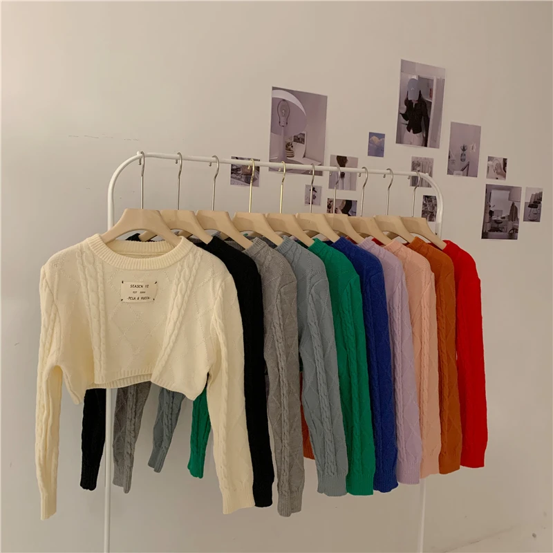 Crop Top Autumn Korean Clothes Loose Knitted Pullovers Long Sleeve Fashion Brand Women's Clothing Sweaters Casual Style New
Crop Top Autumn Korean Clothes Loose Knitted Pullovers Long Sleeve Fashion Brand Women's Clothing Sweaters Casual Style New