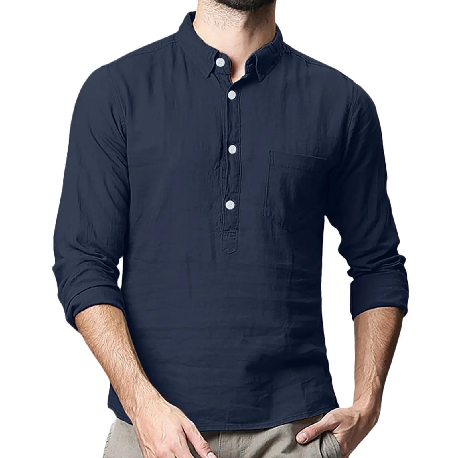 Fashion Men's Baggy Cotton Linen Solid Color Turn-down Collar Pocket Blouses Casual Breathable Long Sleeve Shirts Tops Camisa#G3
Fashion Men's Baggy Cotton Linen Solid Color Turn-down Collar Pocket Blouses Casual Breathable Long Sleeve Shirts Tops Camisa#G3