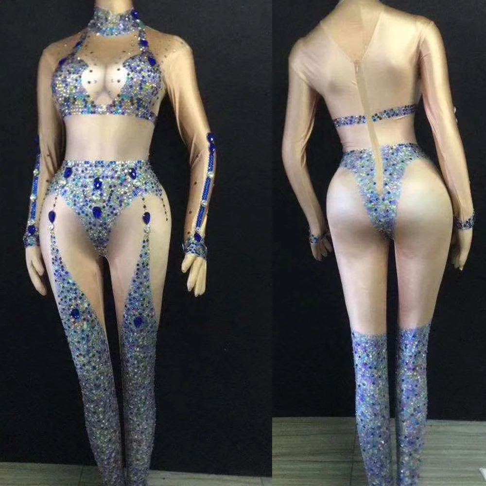 Shining Blue Rhinestones Women Jumpsuits Long Sleeve Stretch Skinny Bodysuits Party Performance Stage Wear Nightclub Costume
Shining Blue Rhinestones Women Jumpsuits Long Sleeve Stretch Skinny Bodysuits Party Performance Stage Wear Nightclub Costume