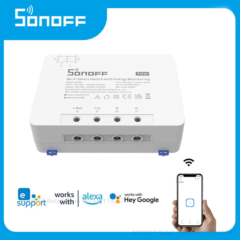 Умный выключатель SONOFF POW R3 25 А Wi Fi измеритель энергопотребления вольтметр защита