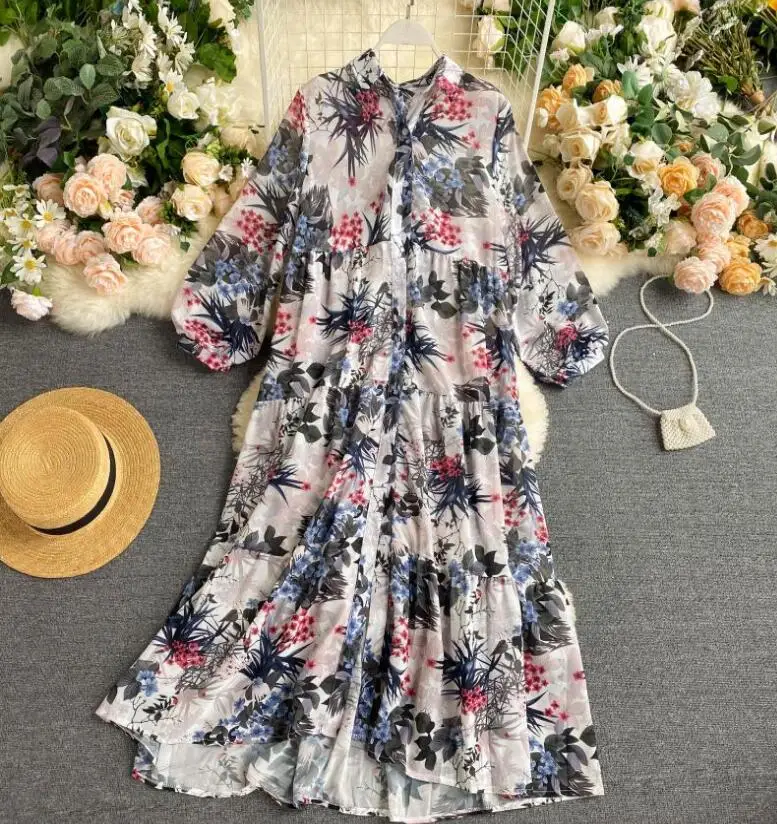 Women's spring summer runway fashion flower print chiffon dress female casual loose sunscreen plus size beach chic dress TB312
Women's spring summer runway fashion flower print chiffon dress female casual loose sunscreen plus size beach chic dress TB312