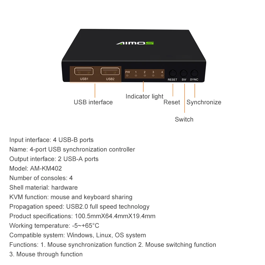 Mouse Synchroniser Controller with one-button four-port USB Keyboard KVM Switch Splitter Computer Synchronizer USB Synchronizer
Mouse Synchroniser Controller with one-button four-port USB Keyboard KVM Switch Splitter Computer Synchronizer USB Synchronizer