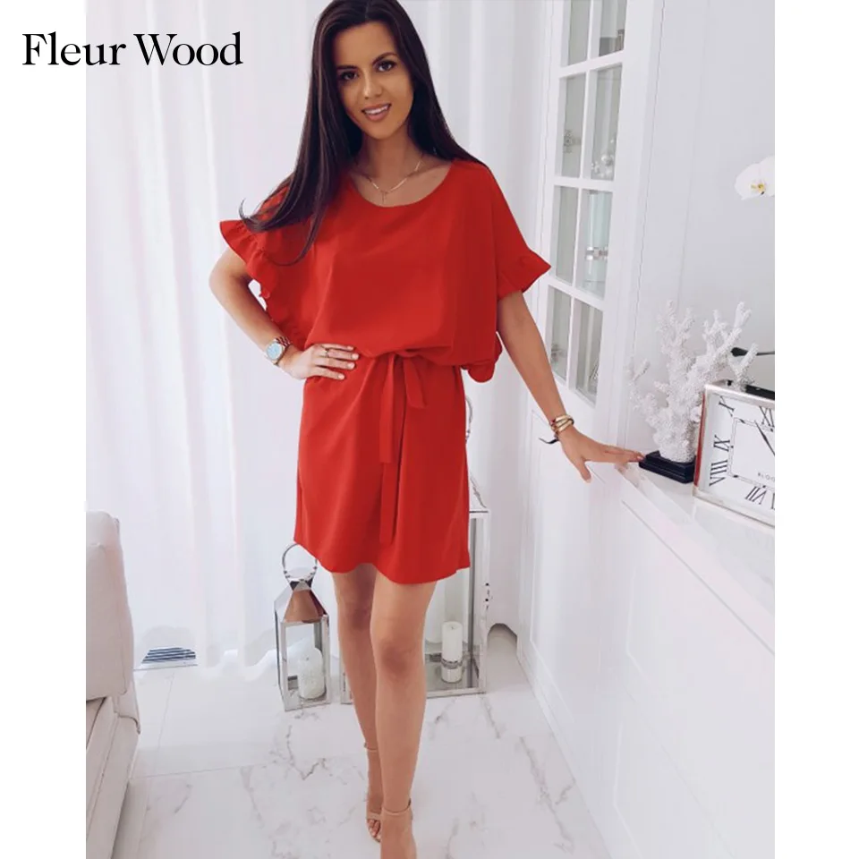 Fleur Wood Summer Dress Women Mini Dress with Belt O-Neck 2020 Solid Color Home Loose Fashion Casual Short Flare Sleeve Dress
Fleur Wood Summer Dress Women Mini Dress with Belt O-Neck 2020 Solid Color Home Loose Fashion Casual Short Flare Sleeve Dress