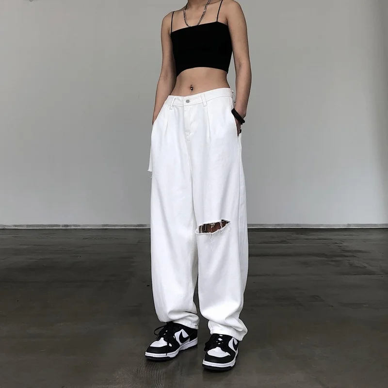 Retro lazy jeans with holes BF loose drop feeling high waist straight tube wide leg mop trousers women.
Retro lazy jeans with holes BF loose drop feeling high waist straight tube wide leg mop trousers women.