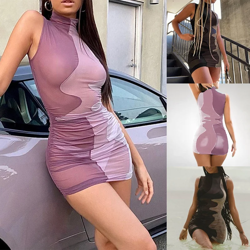 See-Through Round Neck Long Sleeve Print Sexy Dress Contrast Color High Neck Sleeveless Mini Dress
See-Through Round Neck Long Sleeve Print Sexy Dress Contrast Color High Neck Sleeveless Mini Dress
