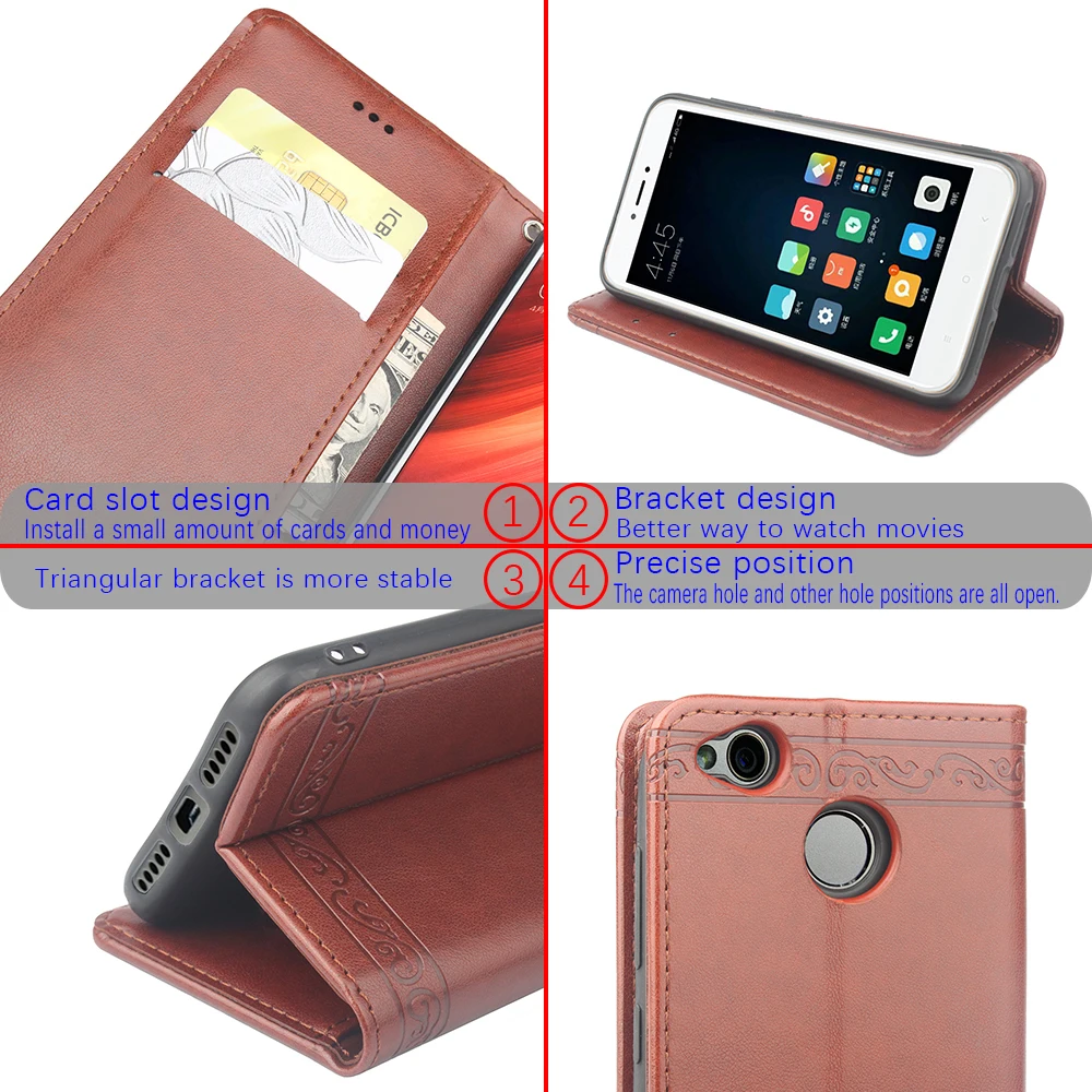 Wallet Phone cover for Xiaomi Redmi 4X Case Flip Leather Pro Stand Funda Original Xiomi bag | Мобильные телефоны и