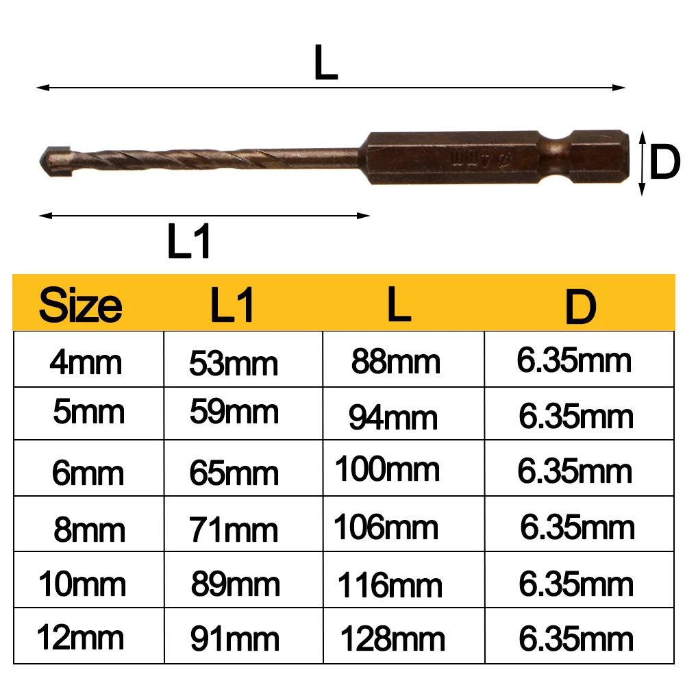 4/5/6/8/10/12mm Hex Shank Triangle Spear Head Masonry Drill Bit Twist Spiral Auger Tungsten Carbide Tip Power Tool Accessories
4/5/6/8/10/12mm Hex Shank Triangle Spear Head Masonry Drill Bit Twist Spiral Auger Tungsten Carbide Tip Power Tool Accessories
