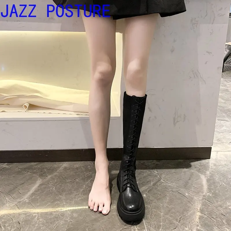 Women's autumn and winter boots 2020 black stretch fabric knee high boots ladies fashion lace-up platform boots Botas Mujer a40
Women's autumn and winter boots 2020 black stretch fabric knee high boots ladies fashion lace-up platform boots Botas Mujer a40
