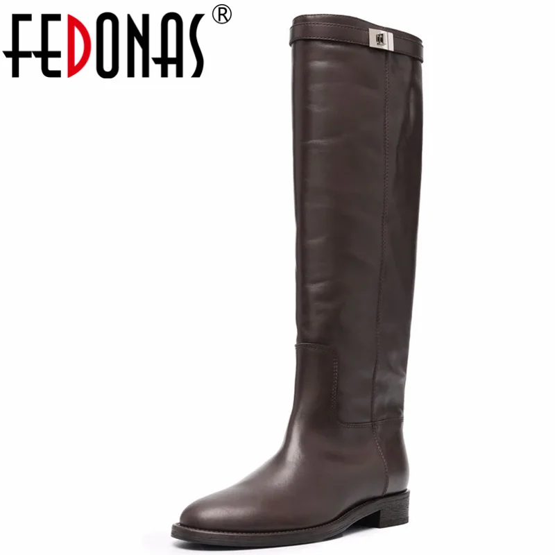 FEDONAS Casual Low Heels Women Knee-High Boots Autumn Winter Fashion Concise Genuine Leather Metal Decoration Long Shoes Woman
FEDONAS Casual Low Heels Women Knee-High Boots Autumn Winter Fashion Concise Genuine Leather Metal Decoration Long Shoes Woman