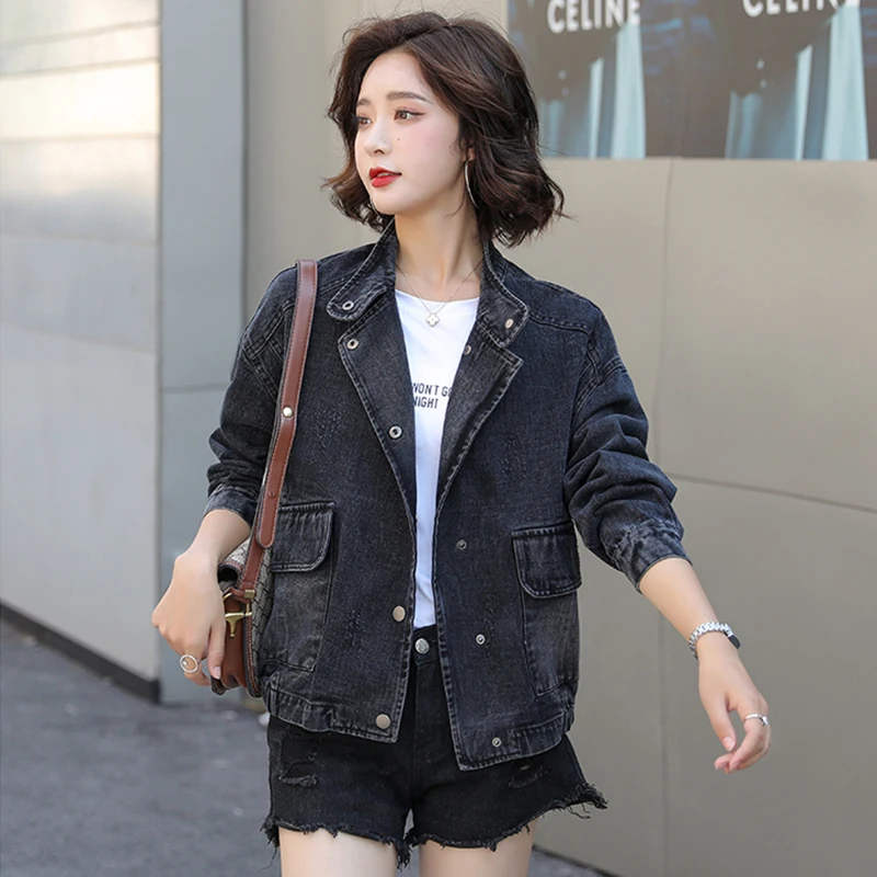 Denim jacket women short casual loose Nice spring and autumn Pop Korean retro ins black denim jacket
Denim jacket women short casual loose Nice spring and autumn Pop Korean retro ins black denim jacket