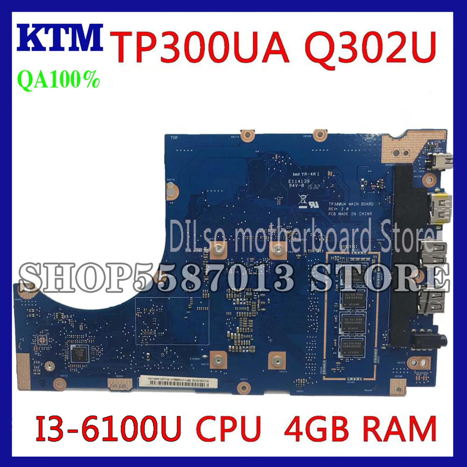 KEFU TP300UA Q302UA Laptop Motherboard For ASUS Q302U Q302UA TP300U TP300UA TP300U Mainboard 4G RAM I3-6100U CPU 100% Test
KEFU TP300UA Q302UA Laptop Motherboard For ASUS Q302U Q302UA TP300U TP300UA TP300U Mainboard 4G RAM I3-6100U CPU 100% Test