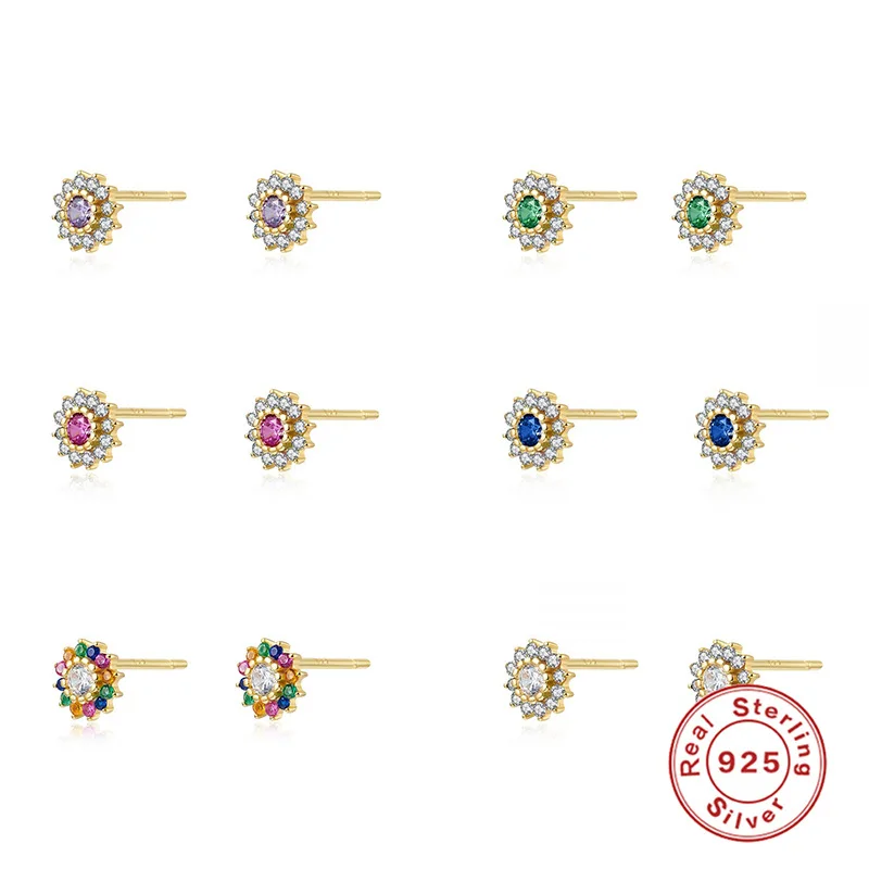 multicolored stud earrings for women Delicate sunflower shape round zircon 925 sterling silver fine jewelry small earlobe gifts
multicolored stud earrings for women Delicate sunflower shape round zircon 925 sterling silver fine jewelry small earlobe gifts