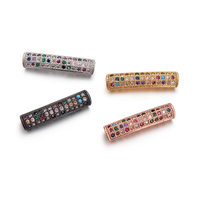 Pipitree Copper Micro Paved Multi Cubic Zirconia Stone Tube Beads DIY Macrame Bracelet Charms Jewelry Making Accessories | Украшения и